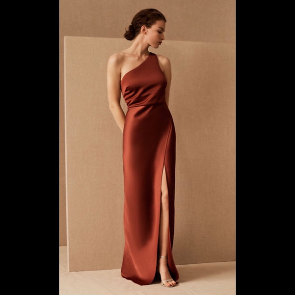BHLDN Dylan Satin Charmeuse Dress in Cinnamon